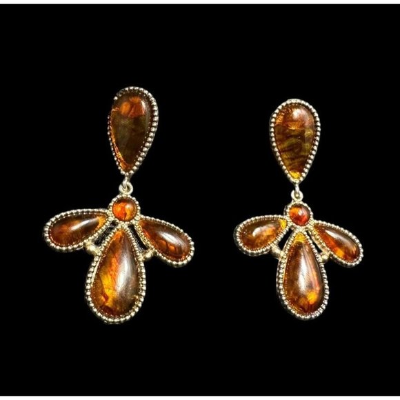 HSN Deb Guyot Designs Earrings Amber And Sterling Silver Dangle Drop - Picture 1 of 7